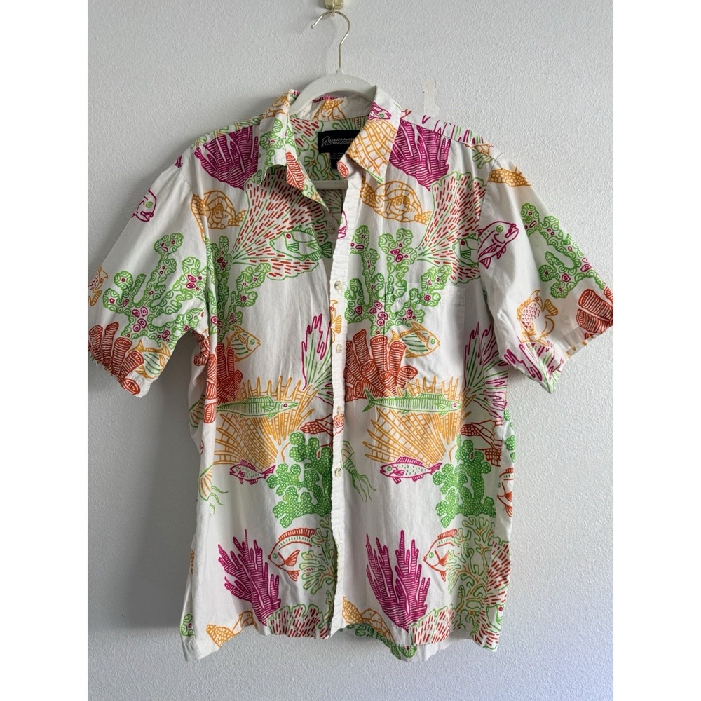 Vintage Maika'i Hawaiian Aloha Shirt Sz L Tropical Embroidered Fish Corals